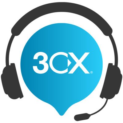 3cx blue icon with black headphones